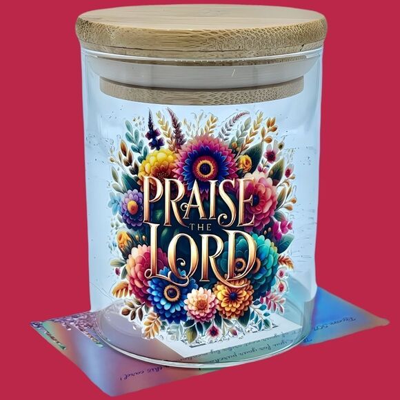 NWT NIB FAITH BASED QUOTES BAMBOO LID W/SEAL GLASS JARS PERFECT FOR GIFT GIVING! - Picture 2 of 15